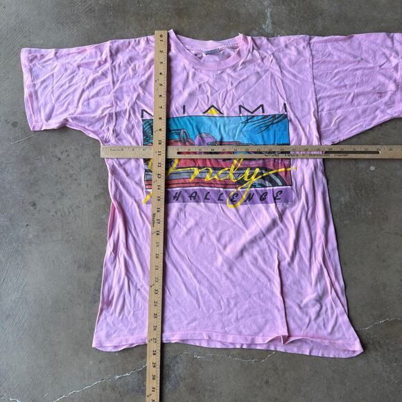 VINTAGE MIAMI INDY RACING T-SHIRT SINGLE STITCH RETRO PINK GRAPHIC MENS LARGE - Picture 6 of 6